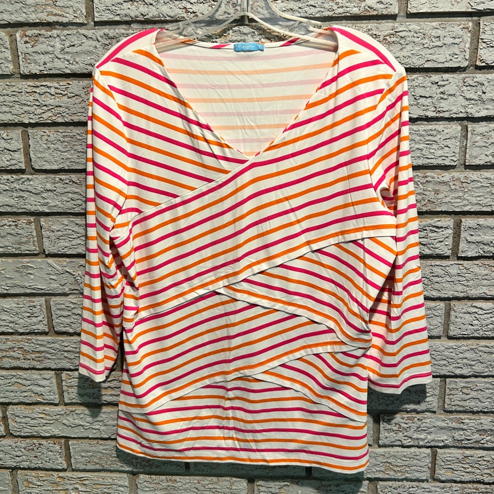 J.McLaughlin Catalina Cloth Striped Surplice‎ V-Neck Top Pink Orange XL